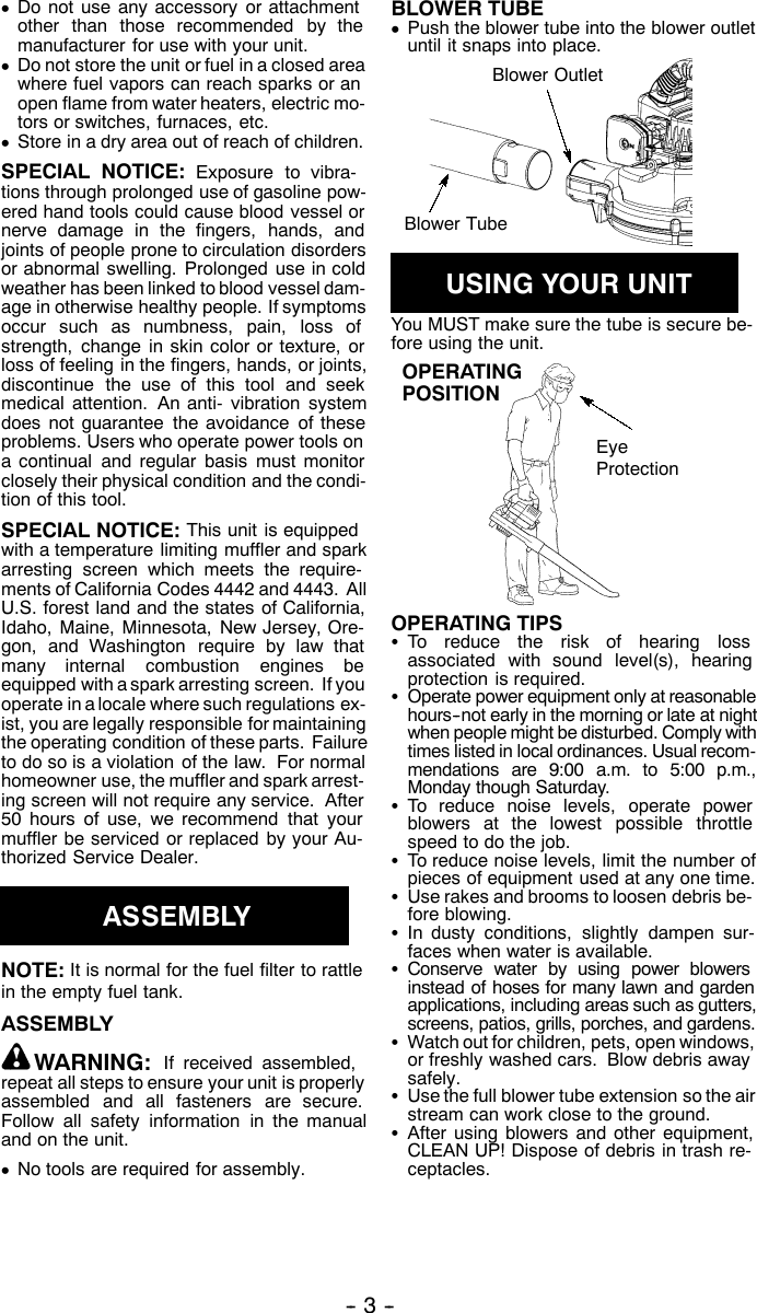 Page 3 of 7 - Weed-Eater Weed-Eater-530086312-Operators-Manual- OM, FL1500 LE, 2002-04, BLOWERS  Weed-eater-530086312-operators-manual