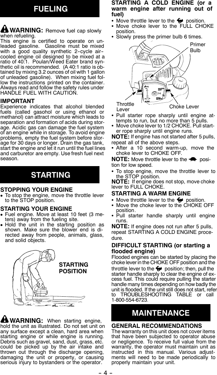 Page 4 of 7 - Weed-Eater Weed-Eater-530086312-Operators-Manual- OM, FL1500 LE, 2002-04, BLOWERS  Weed-eater-530086312-operators-manual