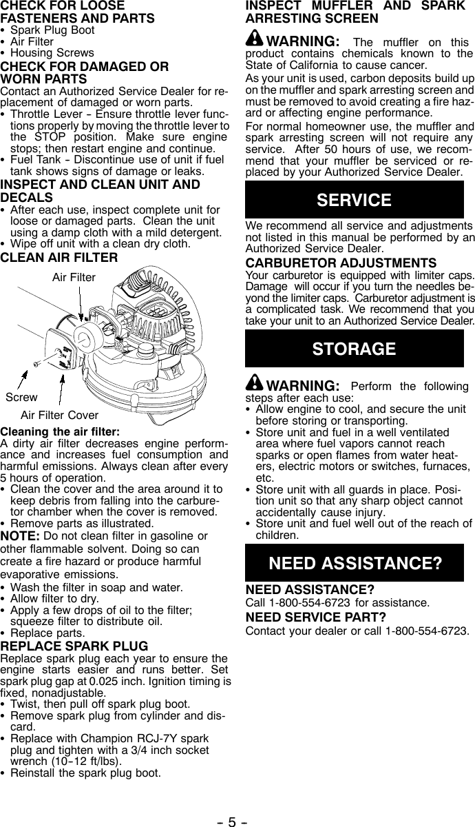 Page 5 of 7 - Weed-Eater Weed-Eater-530086312-Operators-Manual- OM, FL1500 LE, 2002-04, BLOWERS  Weed-eater-530086312-operators-manual