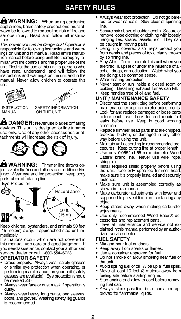 Page 2 of 11 - Weed-Eater Weed-Eater-530163333-Instruction-Manual- OM, FEATHERLITE, FEATHERLITE PLUS, XT200, 2004-10, TRIMMERS/EDGERS, 952711334, 952711424, 952711432, 952711458, 952711768  Weed-eater-530163333-instruction-manual