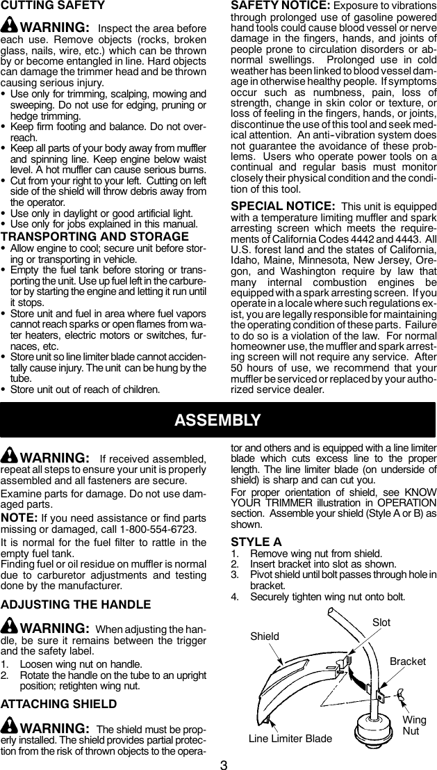 Page 3 of 11 - Weed-Eater Weed-Eater-530163333-Instruction-Manual- OM, FEATHERLITE, FEATHERLITE PLUS, XT200, 2004-10, TRIMMERS/EDGERS, 952711334, 952711424, 952711432, 952711458, 952711768  Weed-eater-530163333-instruction-manual