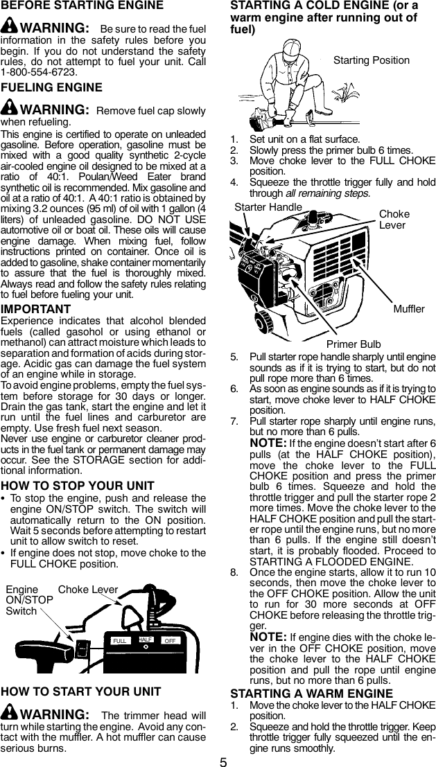 Page 5 of 11 - Weed-Eater Weed-Eater-530163333-Instruction-Manual- OM, FEATHERLITE, FEATHERLITE PLUS, XT200, 2004-10, TRIMMERS/EDGERS, 952711334, 952711424, 952711432, 952711458, 952711768  Weed-eater-530163333-instruction-manual