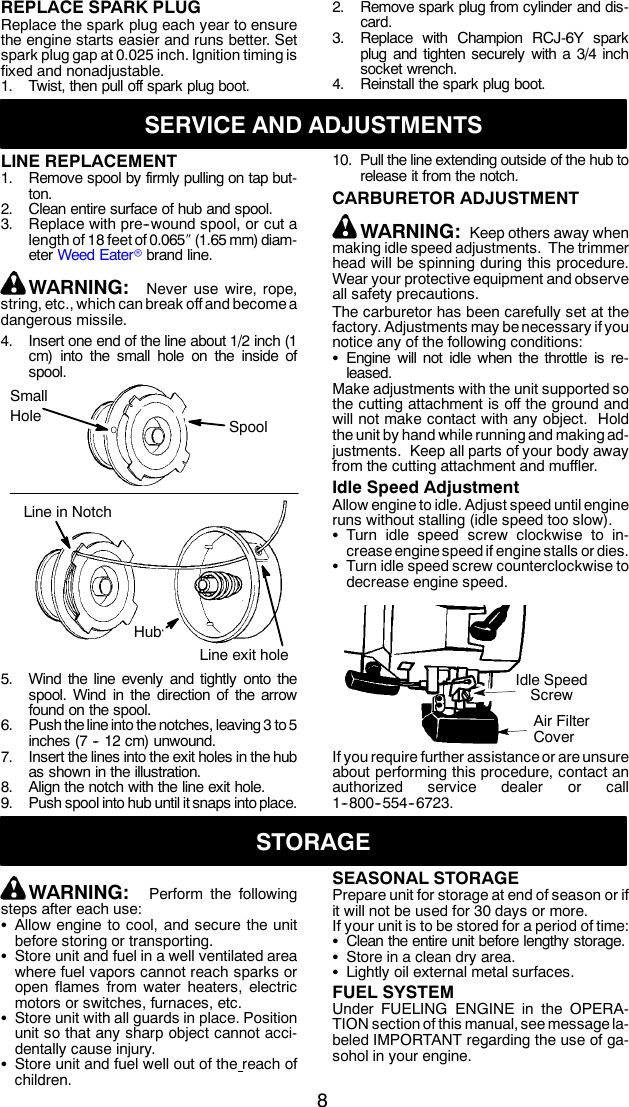 Page 8 of 11 - Weed-Eater Weed-Eater-530163333-Instruction-Manual- OM, FEATHERLITE, FEATHERLITE PLUS, XT200, 2004-10, TRIMMERS/EDGERS, 952711334, 952711424, 952711432, 952711458, 952711768  Weed-eater-530163333-instruction-manual