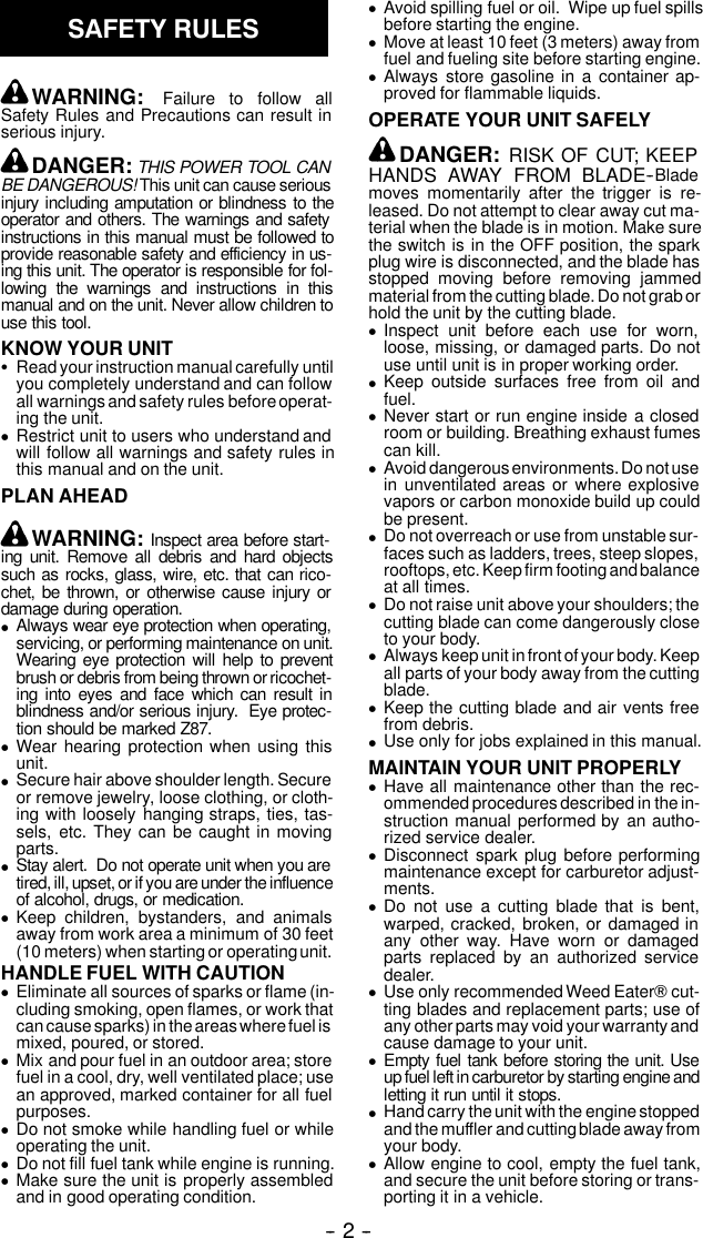 Page 2 of 10 - Weed-Eater Weed-Eater-530163751-Instruction-Manual- OM, GHT 220, 2003-10, HEDGE TRIMMERS/POLE TRIMMERS  Weed-eater-530163751-instruction-manual