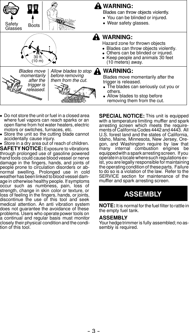 Page 3 of 10 - Weed-Eater Weed-Eater-530163751-Instruction-Manual- OM, GHT 220, 2003-10, HEDGE TRIMMERS/POLE TRIMMERS  Weed-eater-530163751-instruction-manual