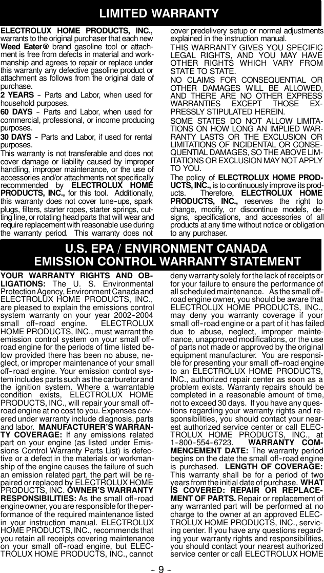 Page 9 of 10 - Weed-Eater Weed-Eater-530163751-Instruction-Manual- OM, GHT 220, 2003-10, HEDGE TRIMMERS/POLE TRIMMERS  Weed-eater-530163751-instruction-manual