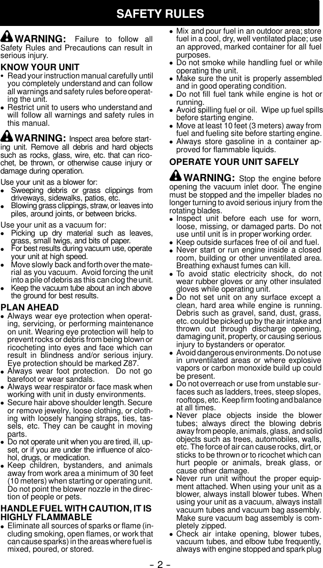 Page 2 of 11 - Weed-Eater Weed-Eater-530163804-Instruction-Manual- OM, BV200, BV1650, BV1800, BV1850, BV2000, 2004-02, BLOWERS  Weed-eater-530163804-instruction-manual