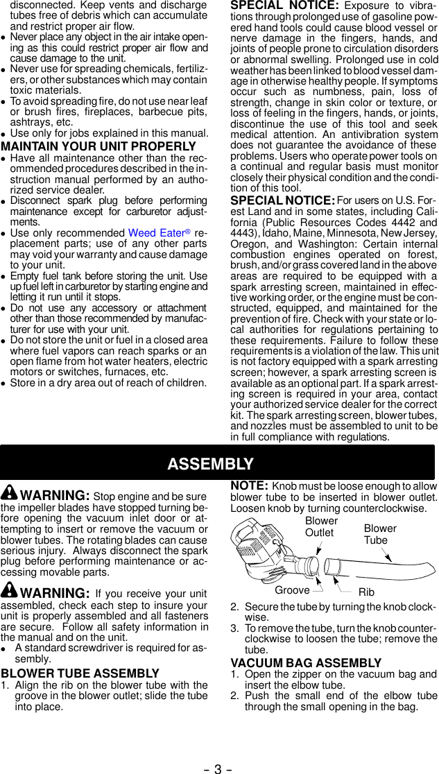 Page 3 of 11 - Weed-Eater Weed-Eater-530163804-Instruction-Manual- OM, BV200, BV1650, BV1800, BV1850, BV2000, 2004-02, BLOWERS  Weed-eater-530163804-instruction-manual