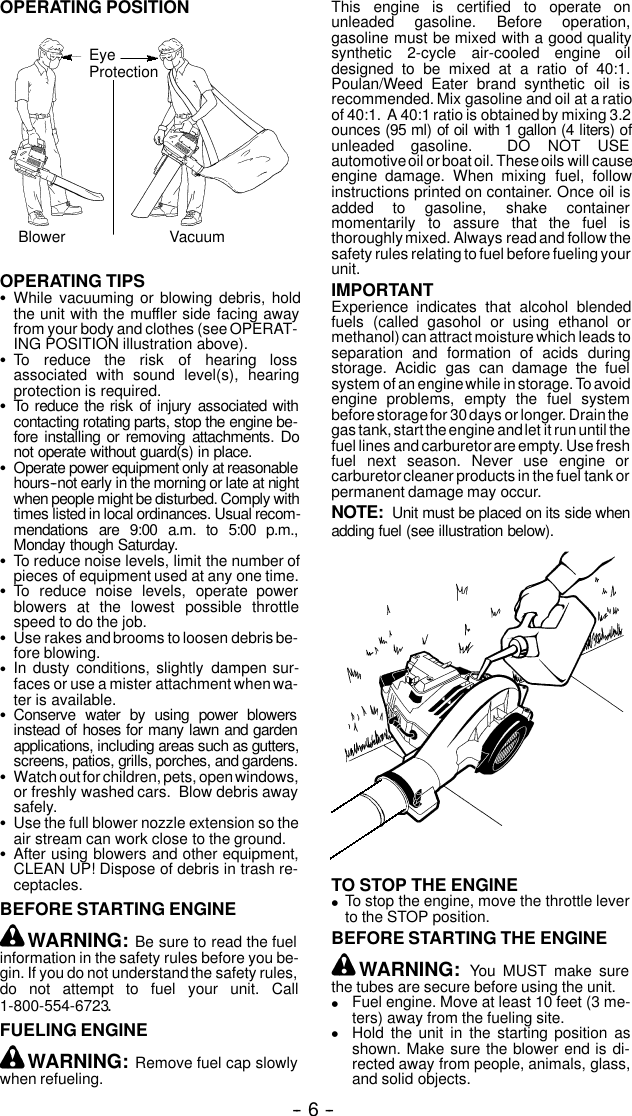 Page 6 of 11 - Weed-Eater Weed-Eater-530163804-Instruction-Manual- OM, BV200, BV1650, BV1800, BV1850, BV2000, 2004-02, BLOWERS  Weed-eater-530163804-instruction-manual