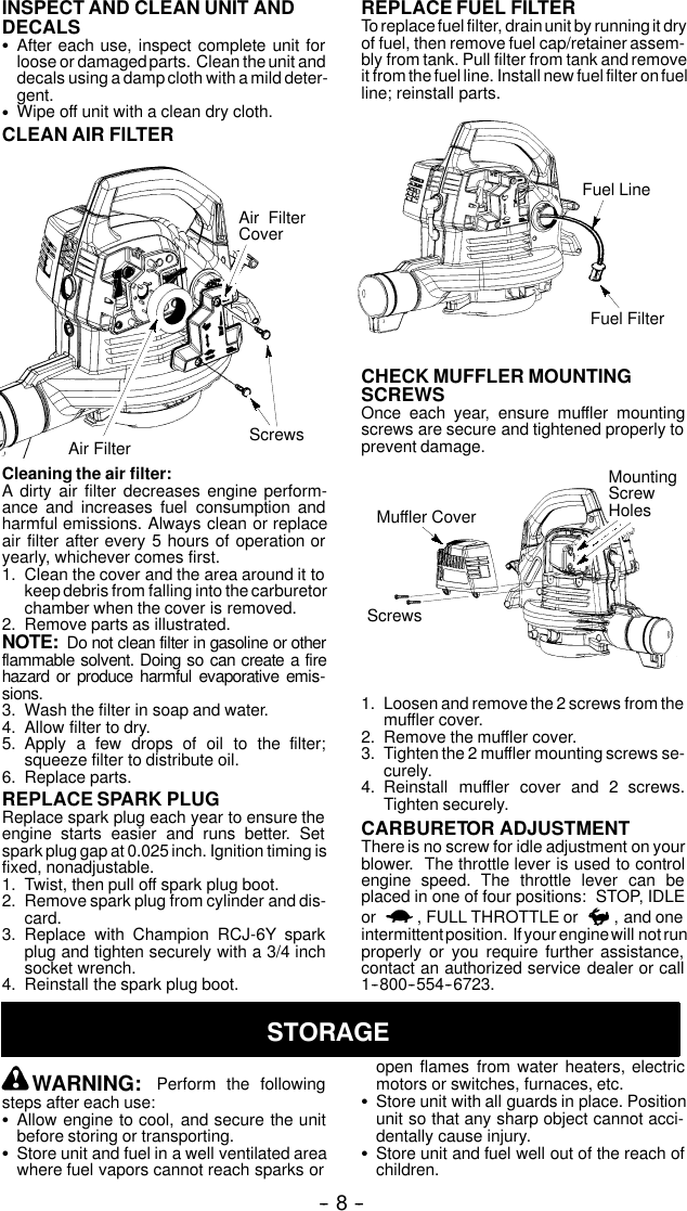 Page 8 of 11 - Weed-Eater Weed-Eater-530163804-Instruction-Manual- OM, BV200, BV1650, BV1800, BV1850, BV2000, 2004-02, BLOWERS  Weed-eater-530163804-instruction-manual