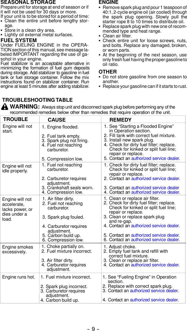 Page 9 of 11 - Weed-Eater Weed-Eater-530163804-Instruction-Manual- OM, BV200, BV1650, BV1800, BV1850, BV2000, 2004-02, BLOWERS  Weed-eater-530163804-instruction-manual