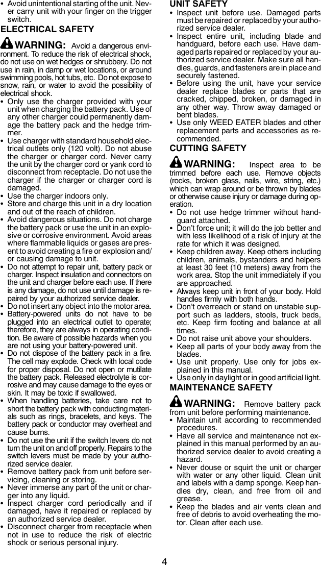 Page 4 of 10 - Weed-Eater Weed-Eater-952711899-Instruction-Manual- OM, HTC2200, 2010-07, HEDGE TRIMMERS/POLE TRIMMERS, 952711899, ENGLISH  Weed-eater-952711899-instruction-manual