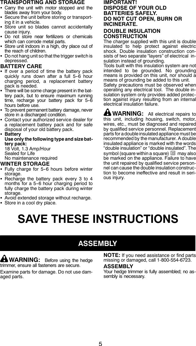 Page 5 of 10 - Weed-Eater Weed-Eater-952711899-Instruction-Manual- OM, HTC2200, 2010-07, HEDGE TRIMMERS/POLE TRIMMERS, 952711899, ENGLISH  Weed-eater-952711899-instruction-manual