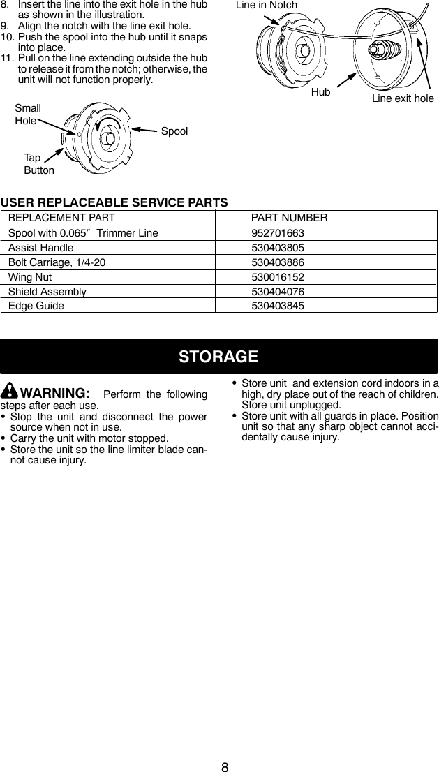 Page 8 of 10 - Weed-Eater Weed-Eater-952711905-Instruction-Manual- OM, RTE112C, 2010-04, TRIMMERS, 952711905  Weed-eater-952711905-instruction-manual