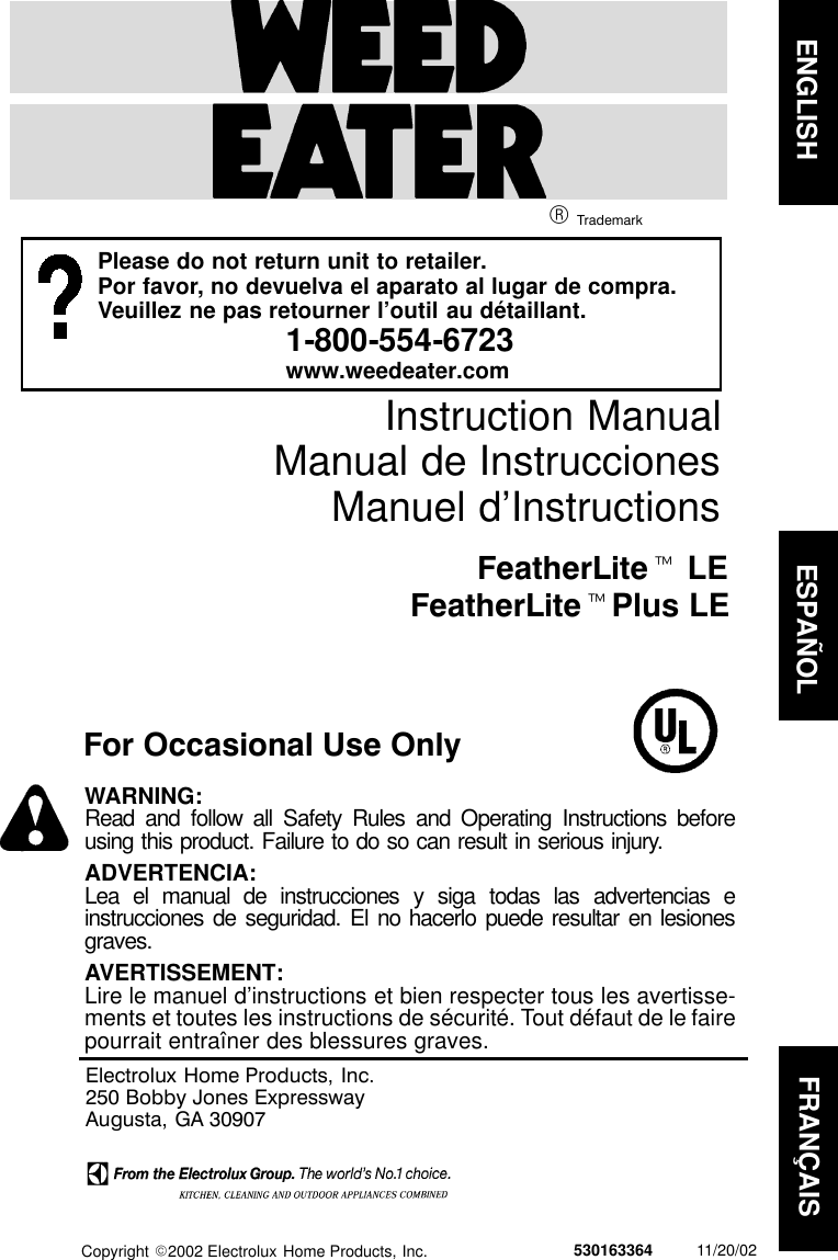 Page 1 of 11 - Weed-Eater Weed-Eater-Le-Instruction-Manual- Weed-eater-le-instruction-manual