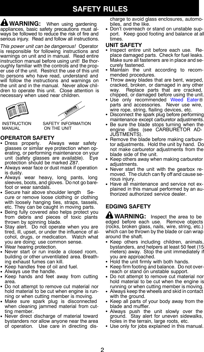 Page 2 of 12 - Weed-Eater Weed-Eater-Pe550-Instruction-Manual-  Weed-eater-pe550-instruction-manual