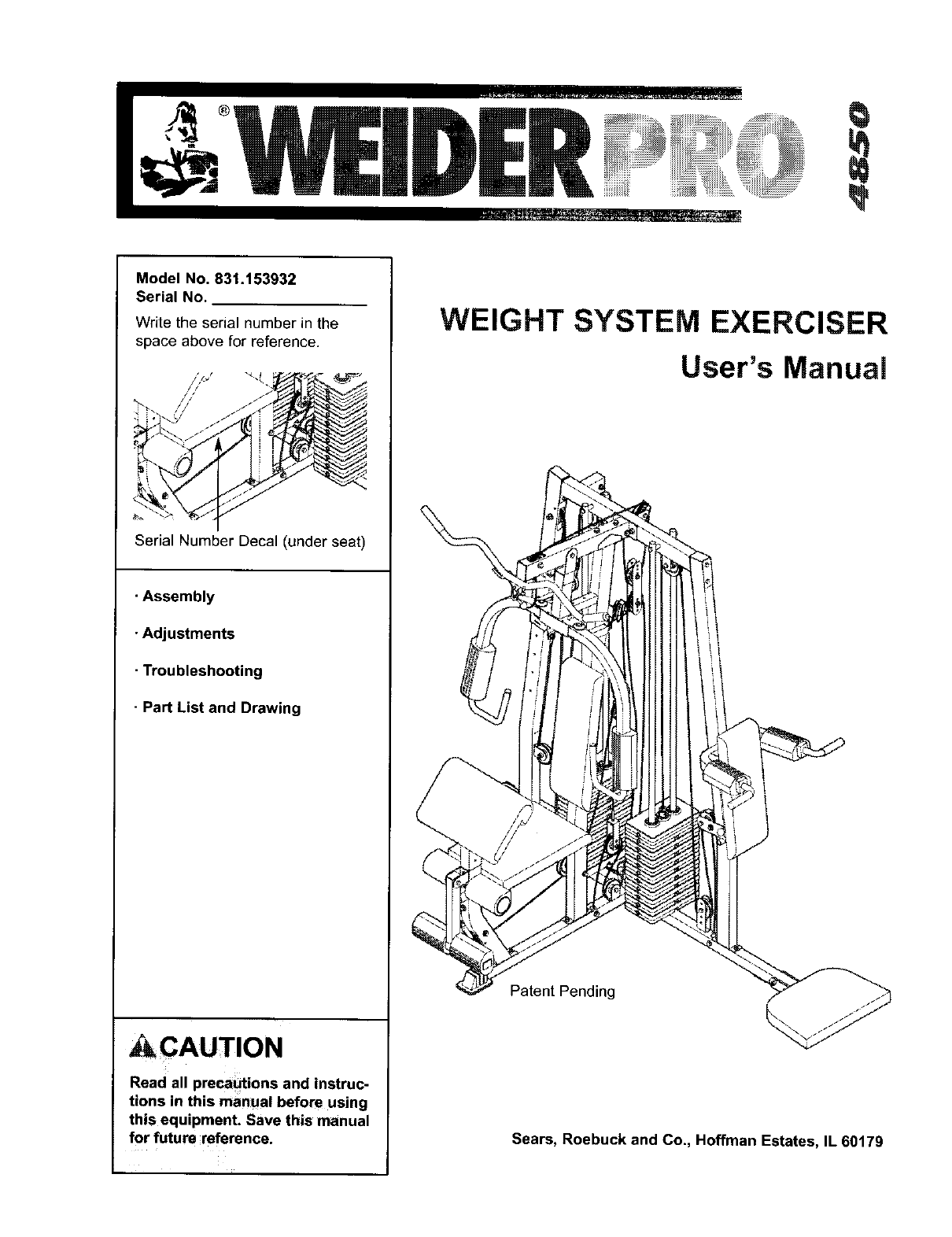 Weider Pro 4850 Exercise Chart