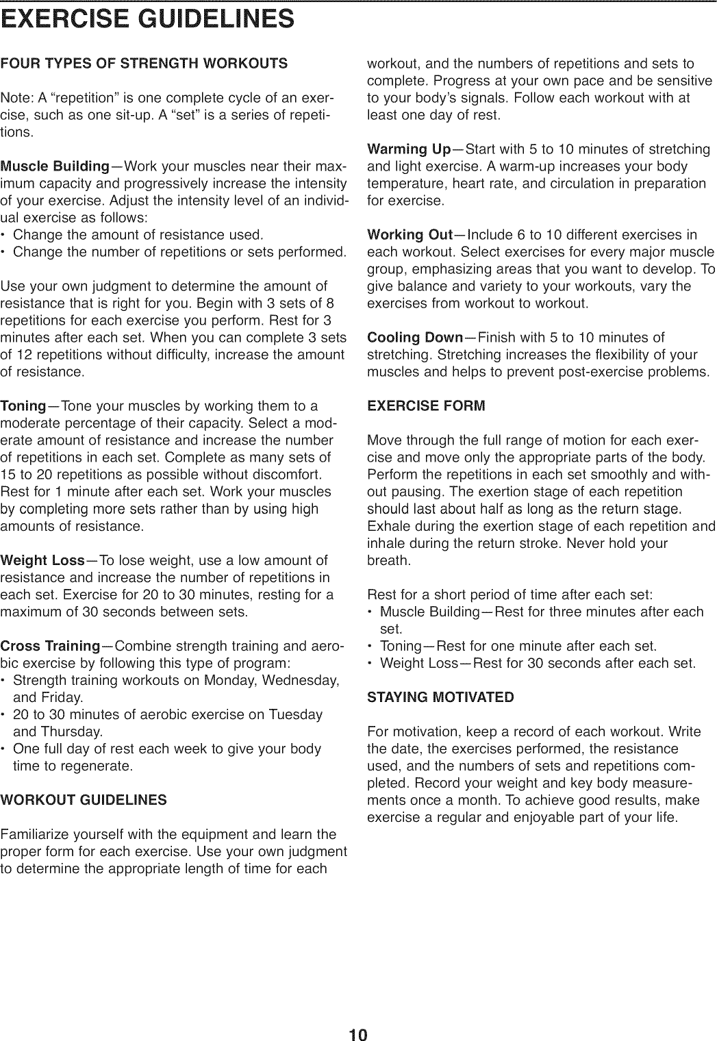 Page 10 of 12 - Weider 831159060 User Manual  PRO 255L - Manuals And Guides 1008634L