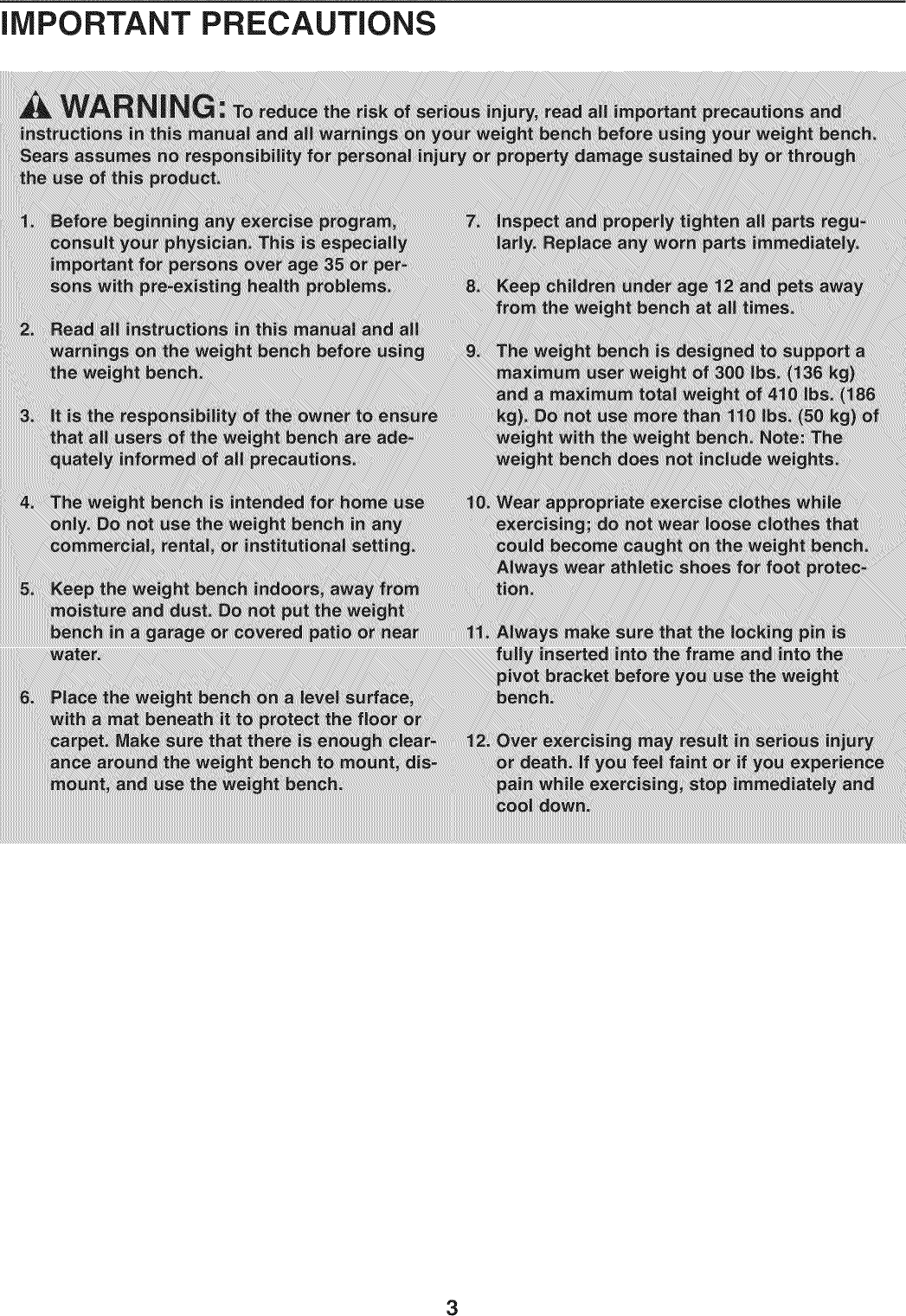 Page 3 of 12 - Weider 831159060 User Manual  PRO 255L - Manuals And Guides 1008634L