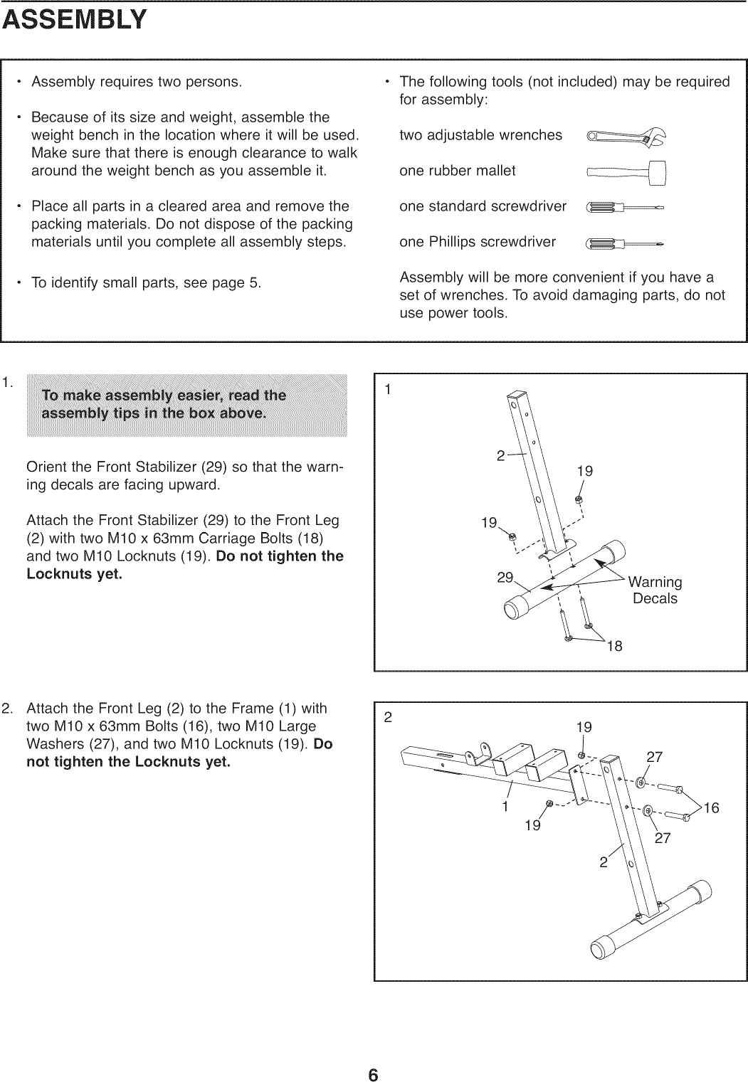 Page 6 of 12 - Weider 831159060 User Manual  PRO 255L - Manuals And Guides 1008634L