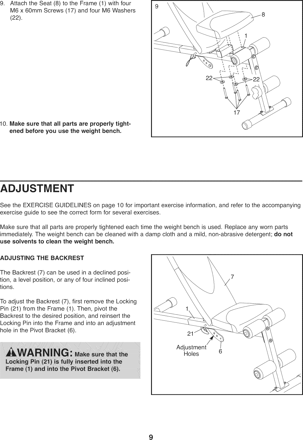 Page 9 of 12 - Weider 831159060 User Manual  PRO 255L - Manuals And Guides 1008634L
