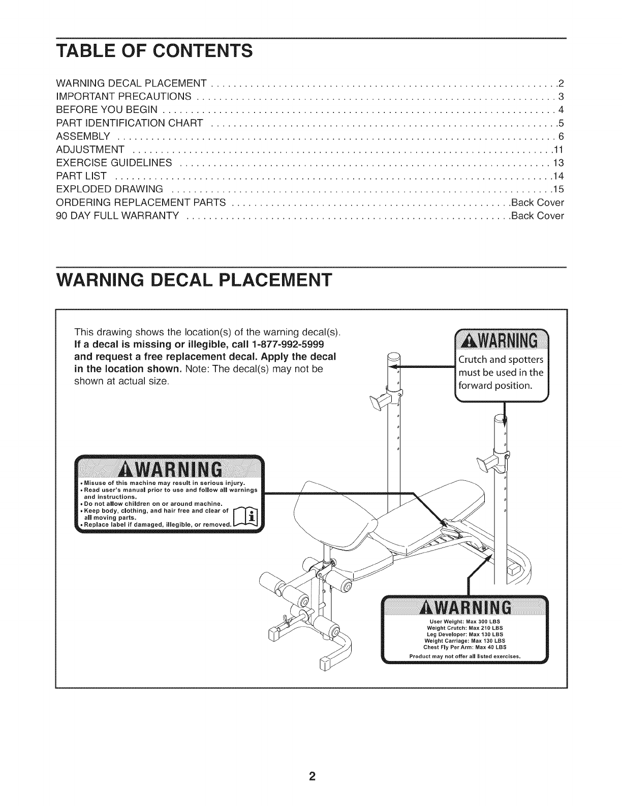 Weider 831159251 User Manual PRO 340L Manuals And Guides 1011404L