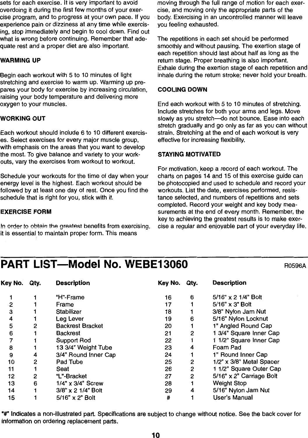 Page 10 of 12 - Weider Weider-130-Bench-Webe1306-Users-Manual-  Weider-130-bench-webe1306-users-manual