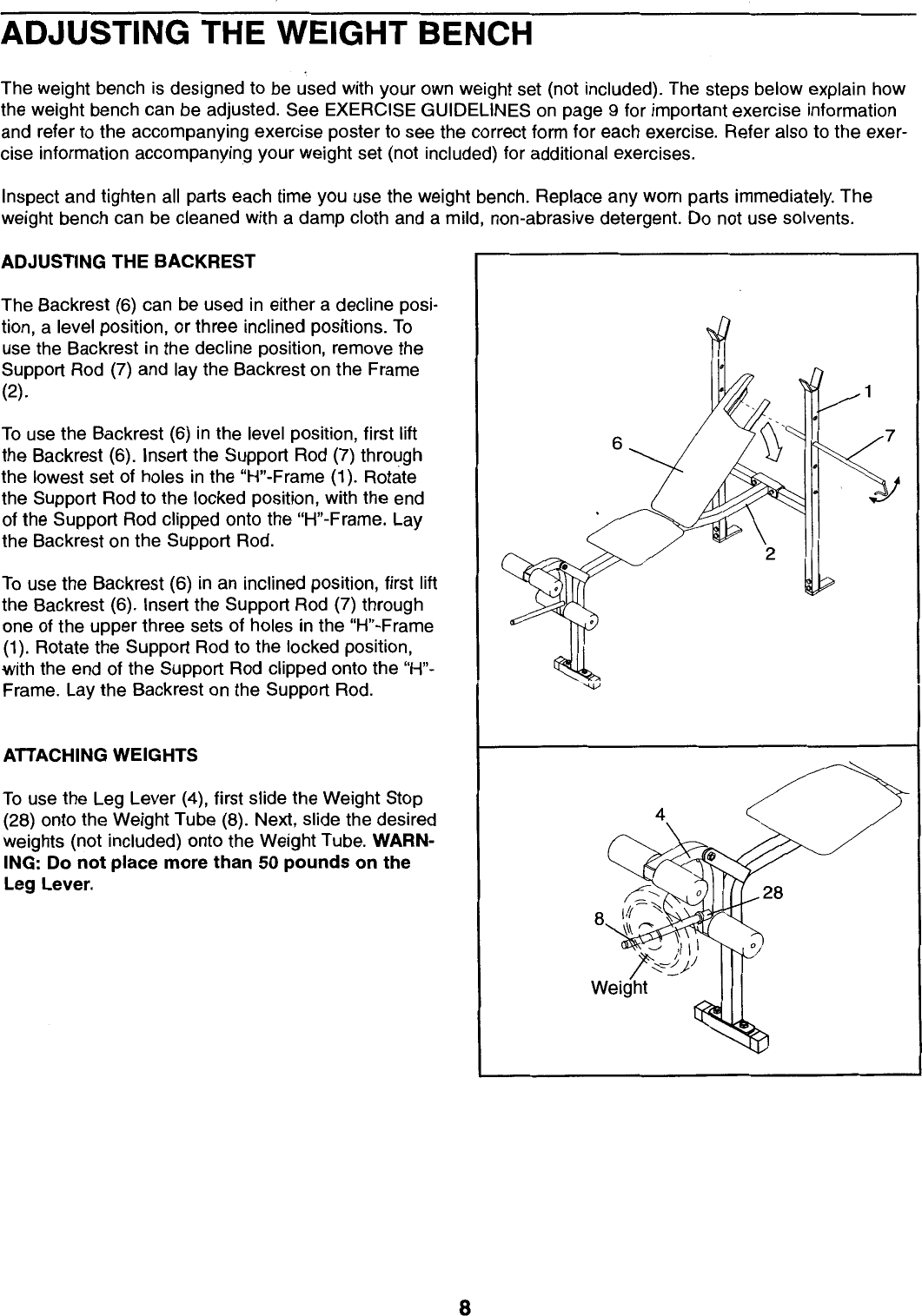 Page 8 of 12 - Weider Weider-130-Bench-Webe1306-Users-Manual-  Weider-130-bench-webe1306-users-manual
