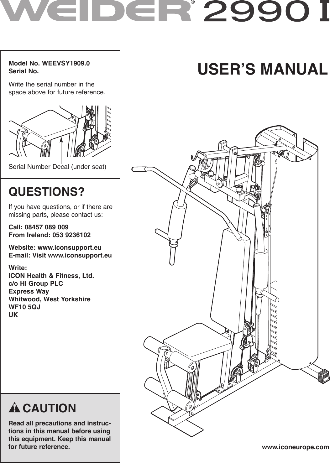 Weider 2990 I System Weevsy1909 Users Manual 285430