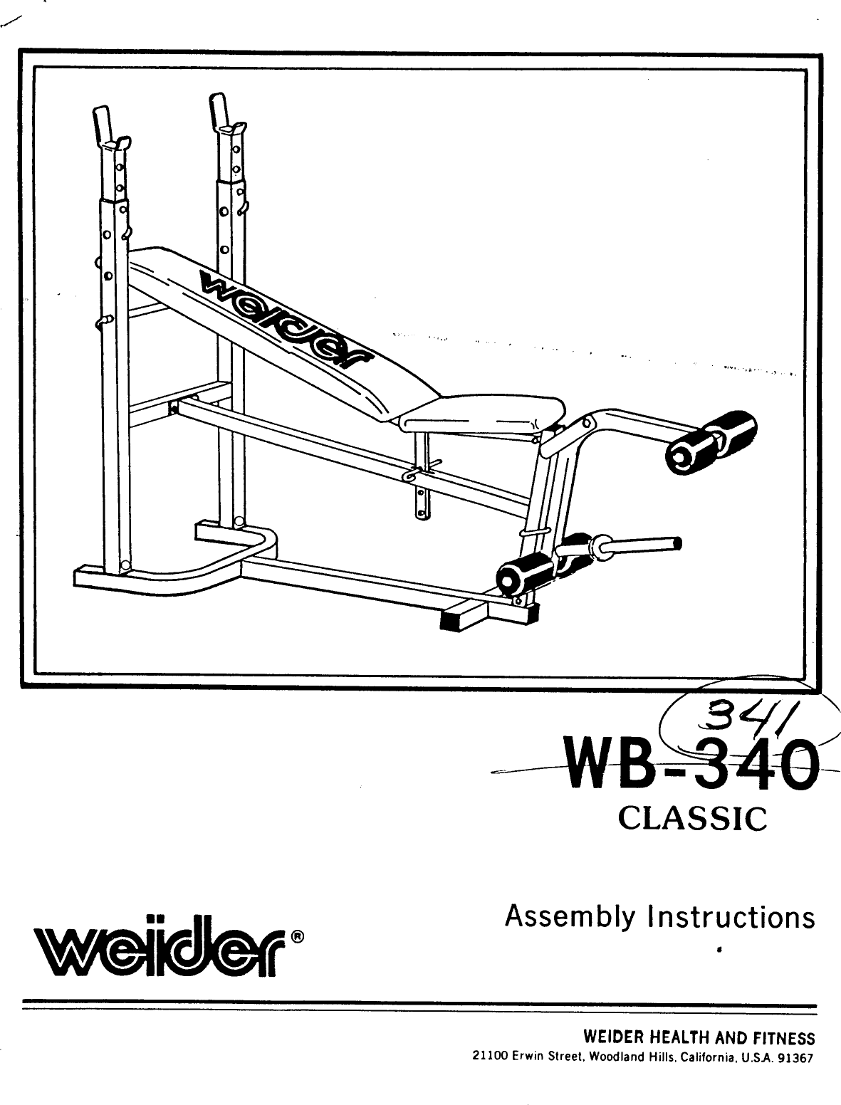 Page 1 of 9 - Weider Weider-340-Classic-Bench-Wb340-Users-Manual-  Weider-340-classic-bench-wb340-users-manual