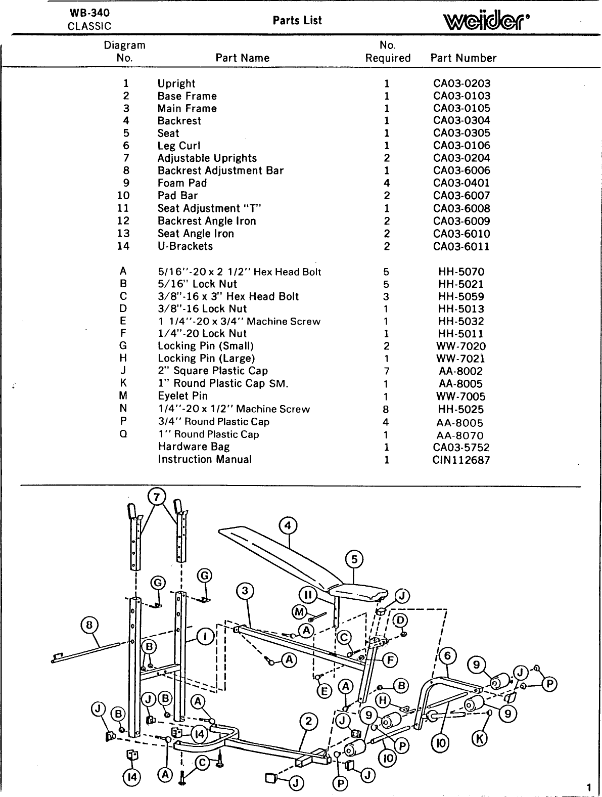 Page 2 of 9 - Weider Weider-340-Classic-Bench-Wb340-Users-Manual-  Weider-340-classic-bench-wb340-users-manual