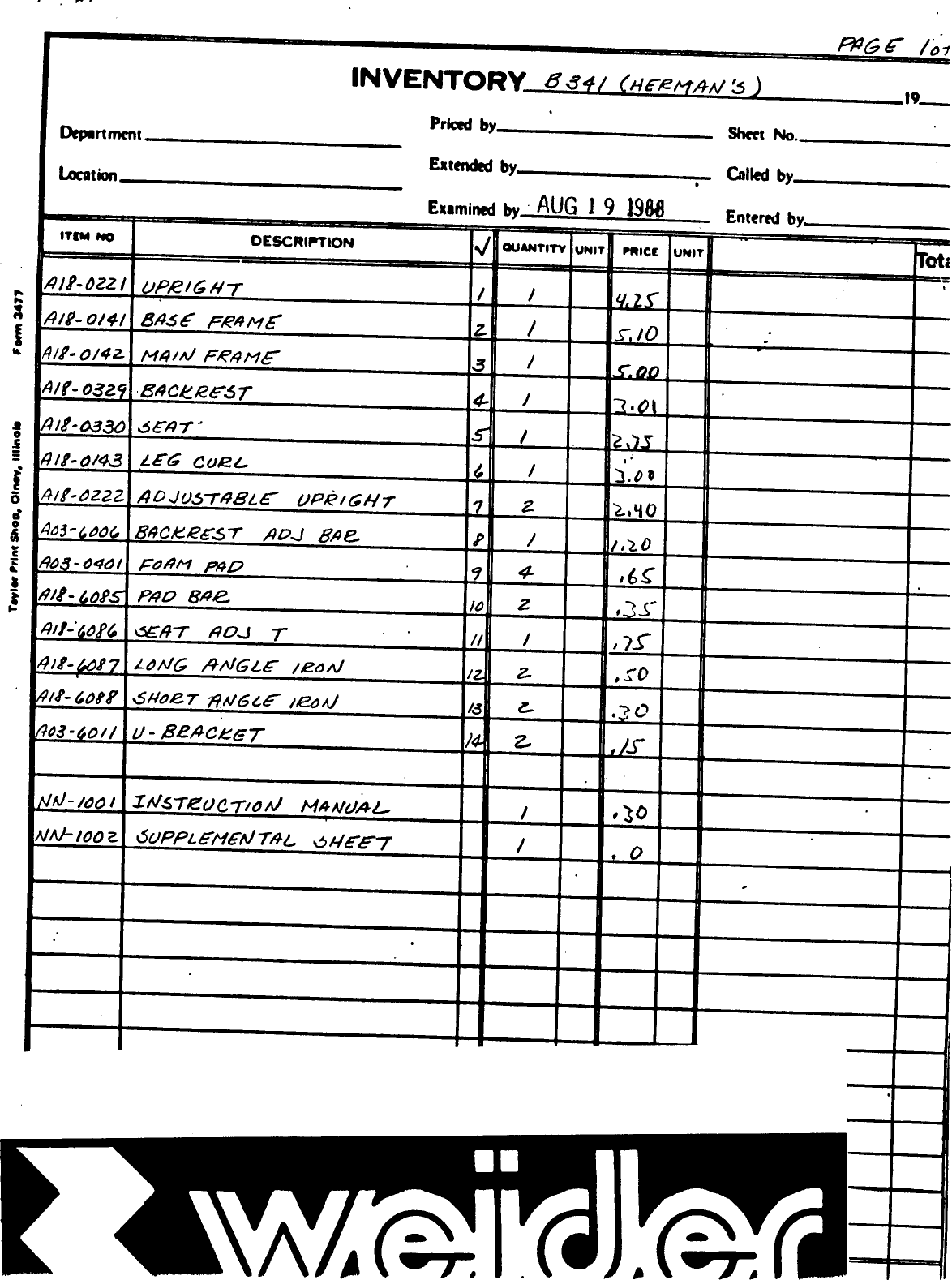 Page 8 of 9 - Weider Weider-340-Classic-Bench-Wb340-Users-Manual-  Weider-340-classic-bench-wb340-users-manual