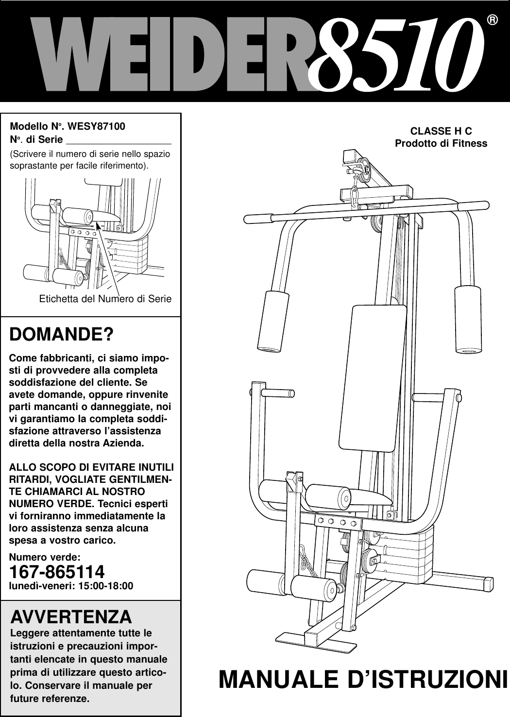 Weider 8510 System Wesy8710 Users Manual