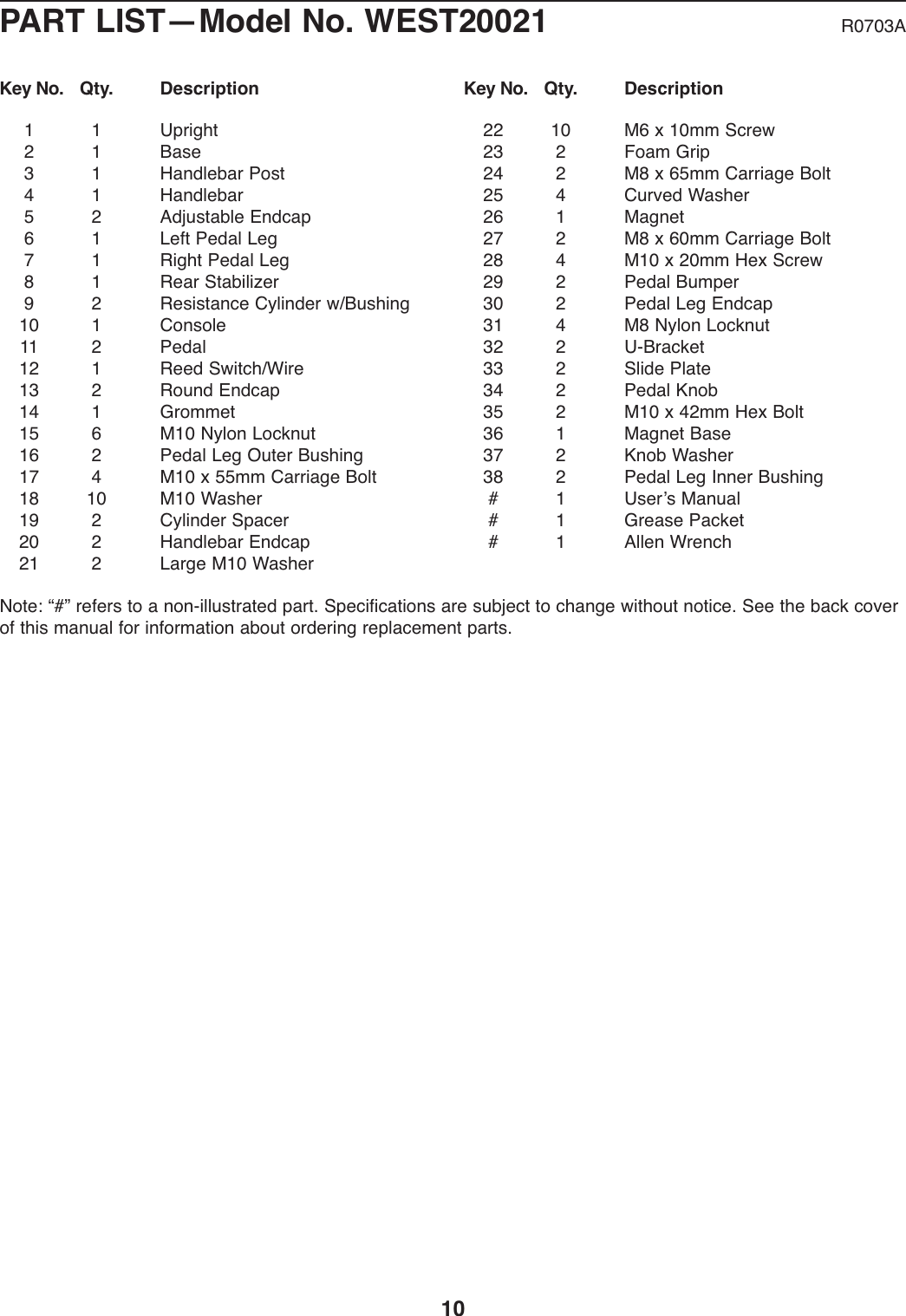 Page 10 of 12 - Weider Weider-Aerostepper-West2002-Users-Manual- 285430  Weider-aerostepper-west2002-users-manual