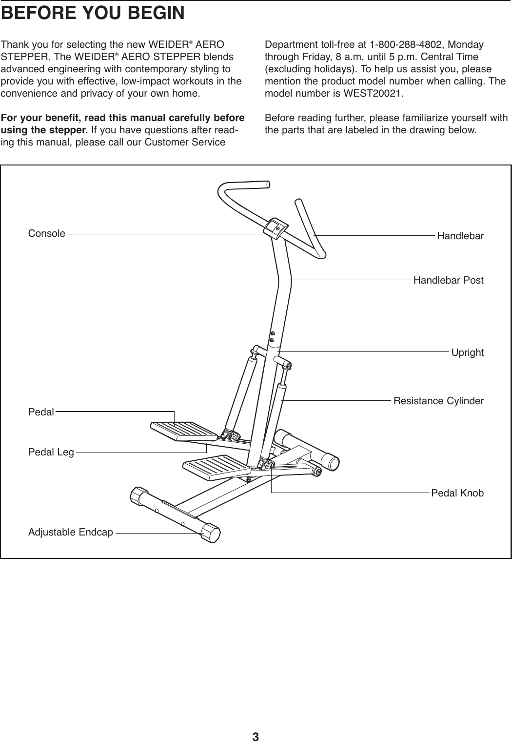 Page 3 of 12 - Weider Weider-Aerostepper-West2002-Users-Manual- 285430  Weider-aerostepper-west2002-users-manual