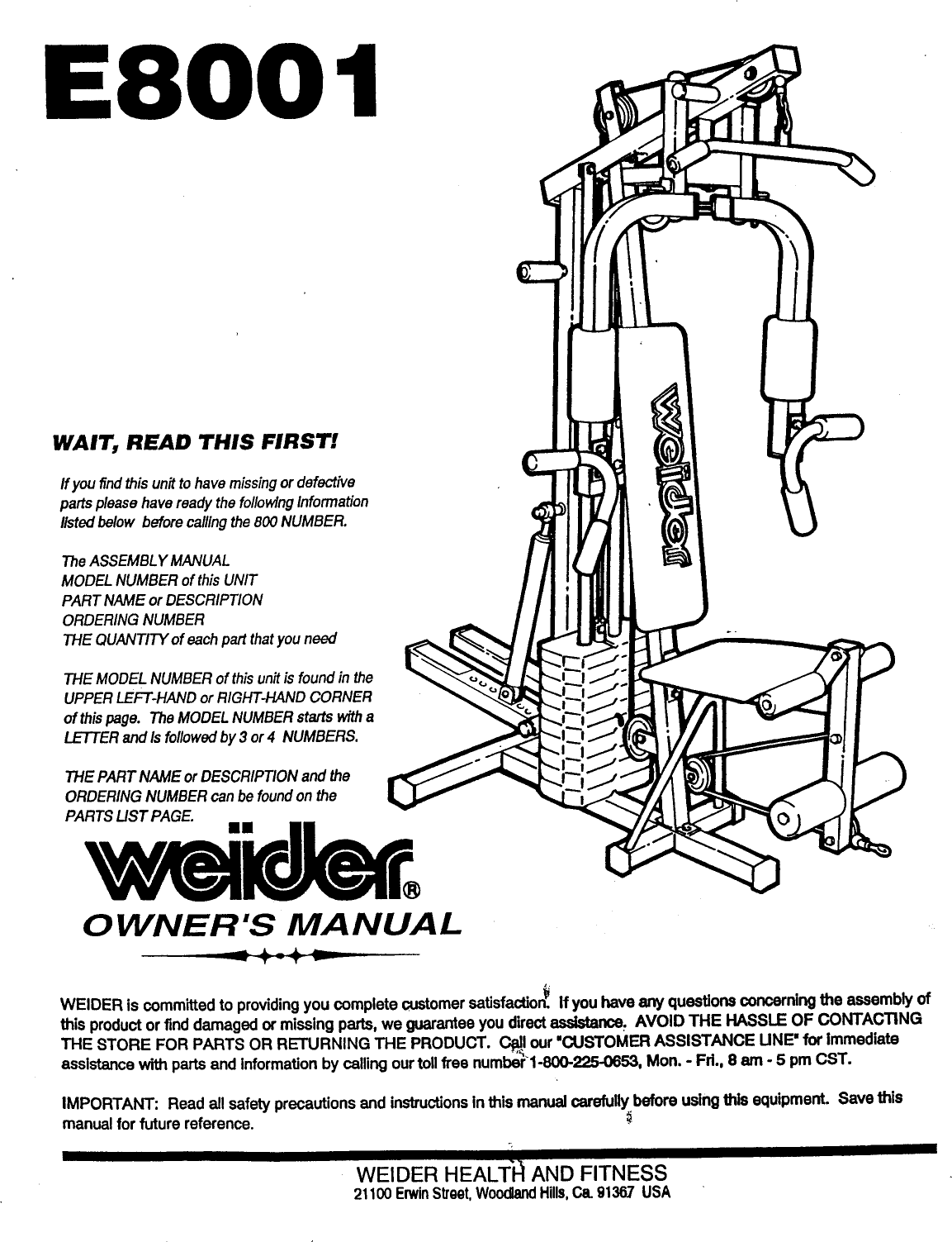 Weider E80010 Owner S Manual