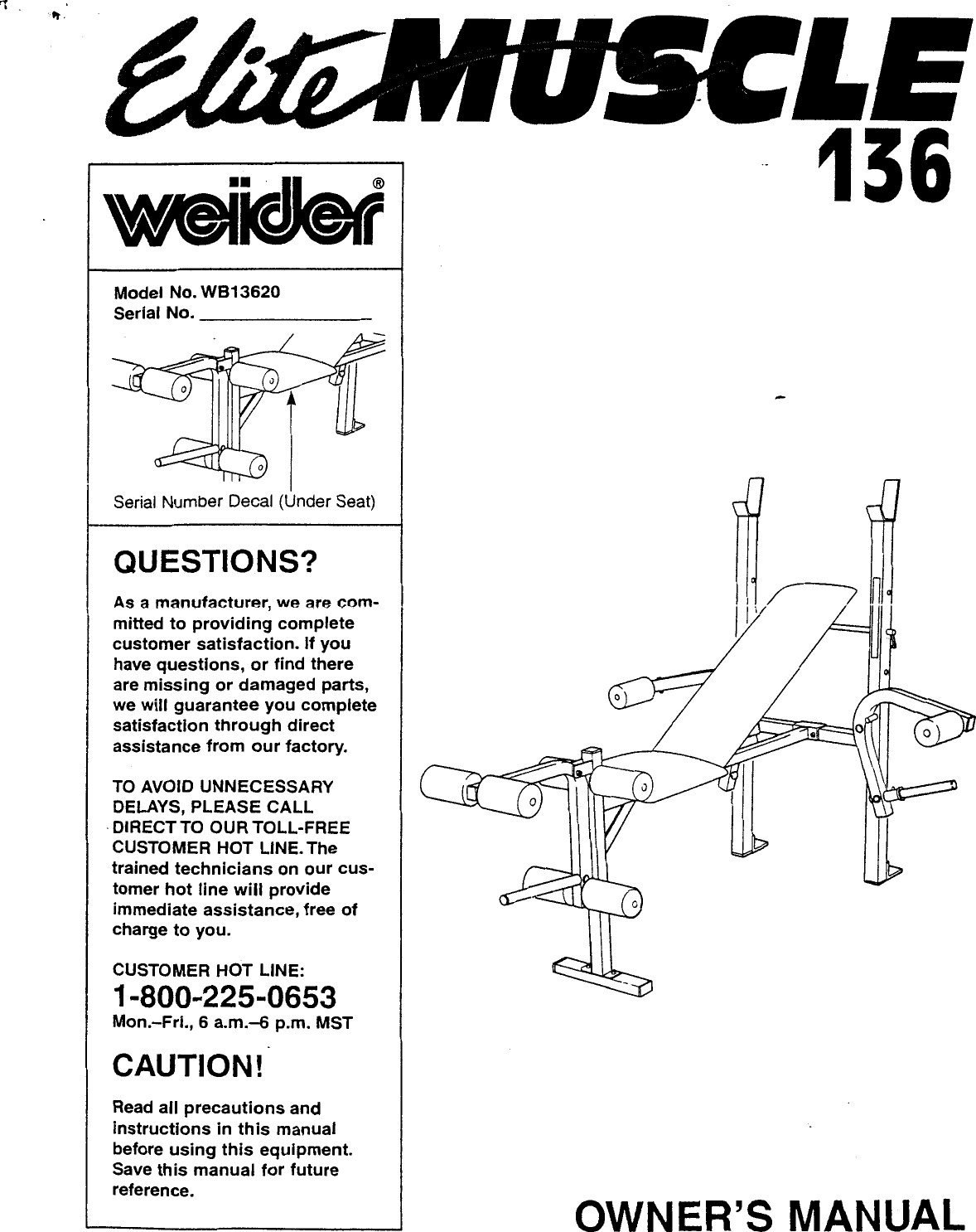 Page 1 of 5 - Weider Weider-Elite-Muscle-136-Bench-Wb1362-Users-Manual- Weider-elite-muscle-136-bench-wb1362-users-manual