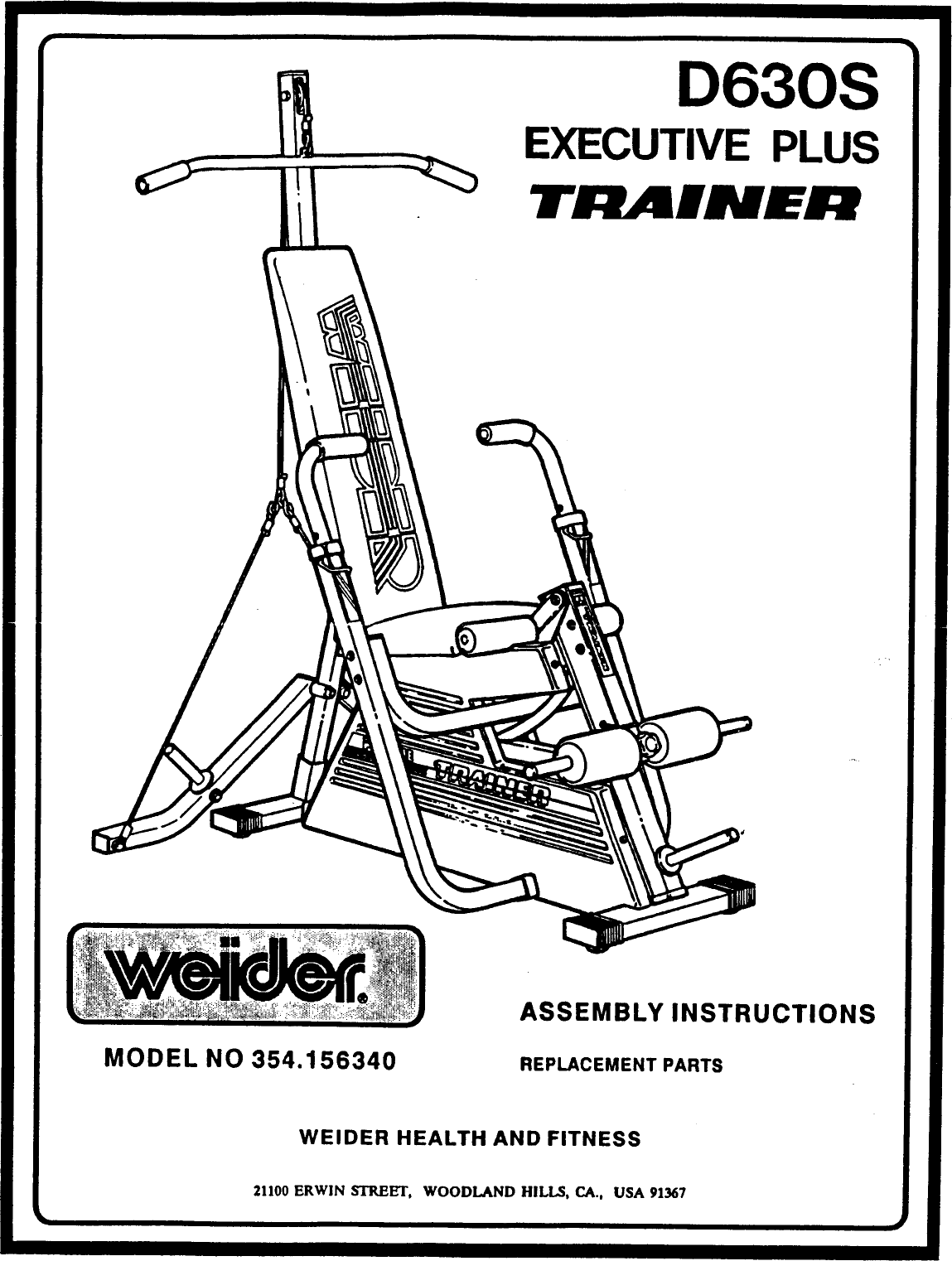 Weider Executive Plus Trainer 15634 Users Manual