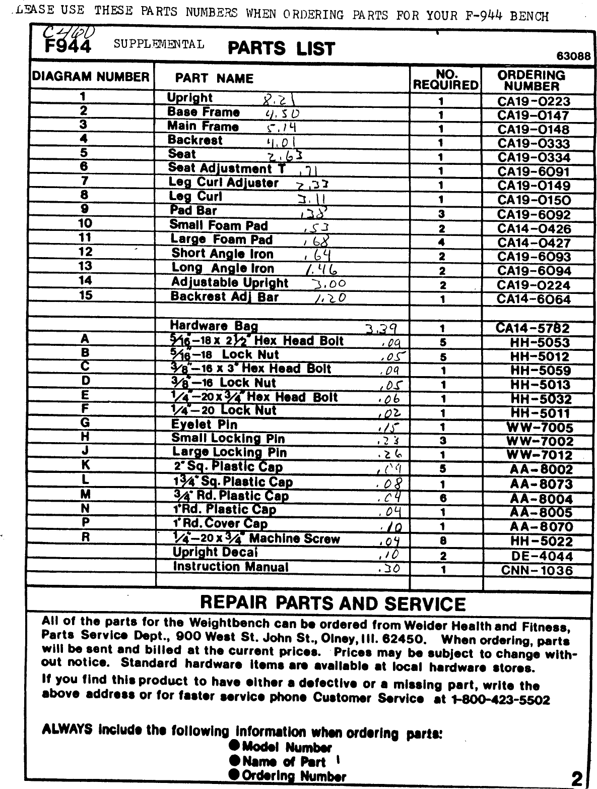 Page 3 of 7 - Weider Weider-F9440-Owner-S-Manual