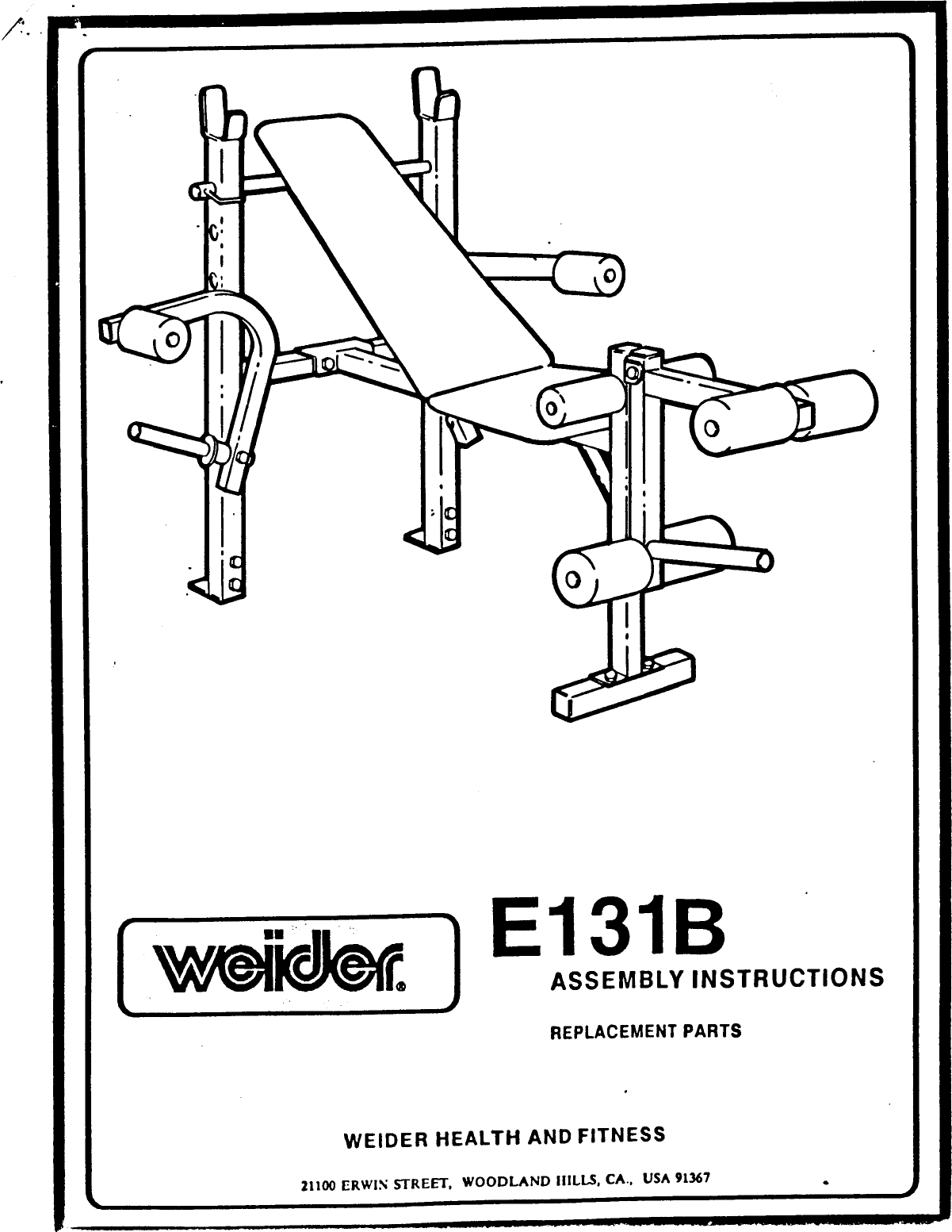 Page 1 of 8 - Weider Weider-Muscle-131-Bench-E131B-Users-Manual- Weider-muscle-131-bench-e131b-users-manual