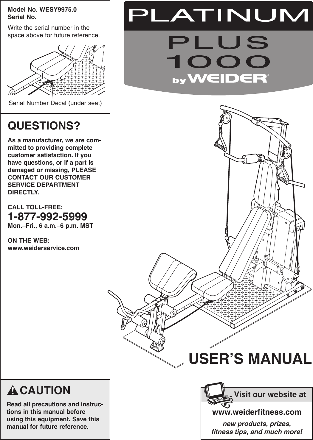 Weider platinum plus 1000 exercise chart hot sale