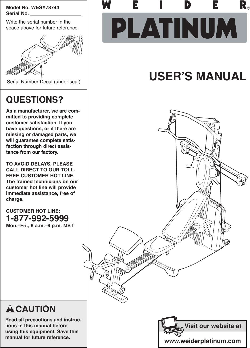 Weider platinum plus exercise chart hot sale