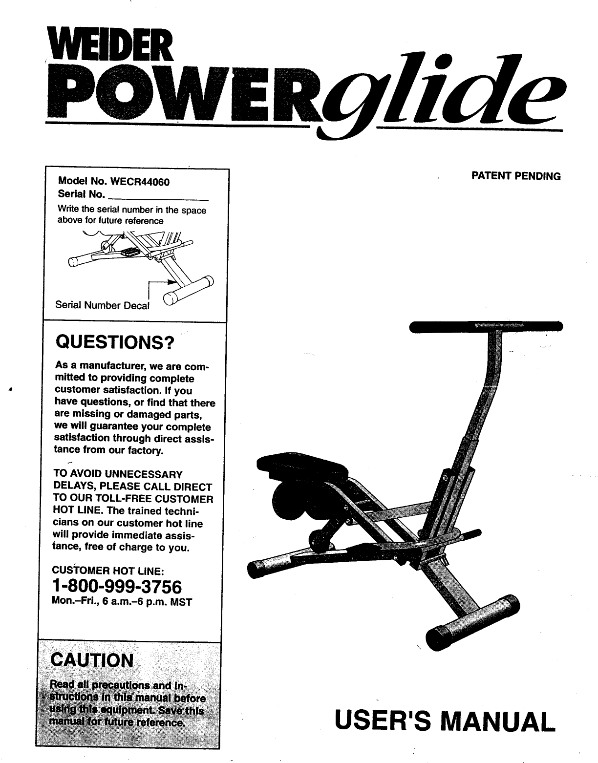 Weider Power Glide Wccr4406 Users Manual