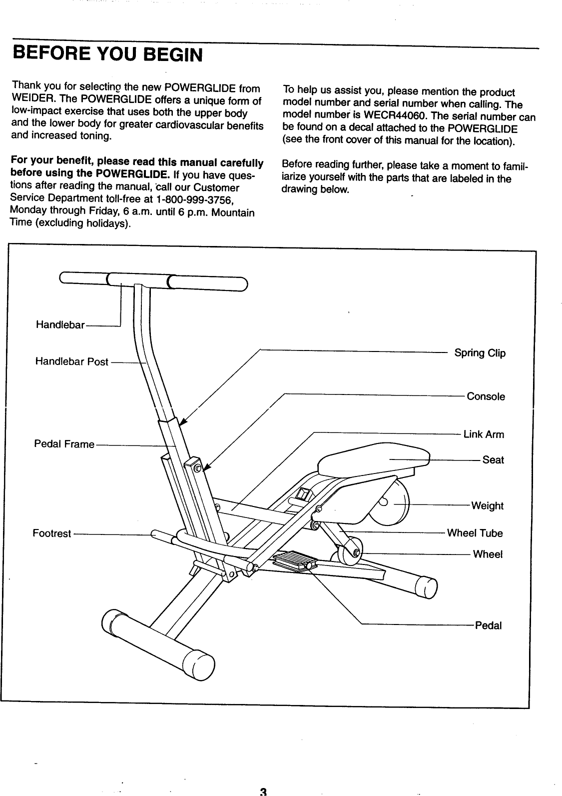 Weider Power Glide Wccr4406 Users Manual