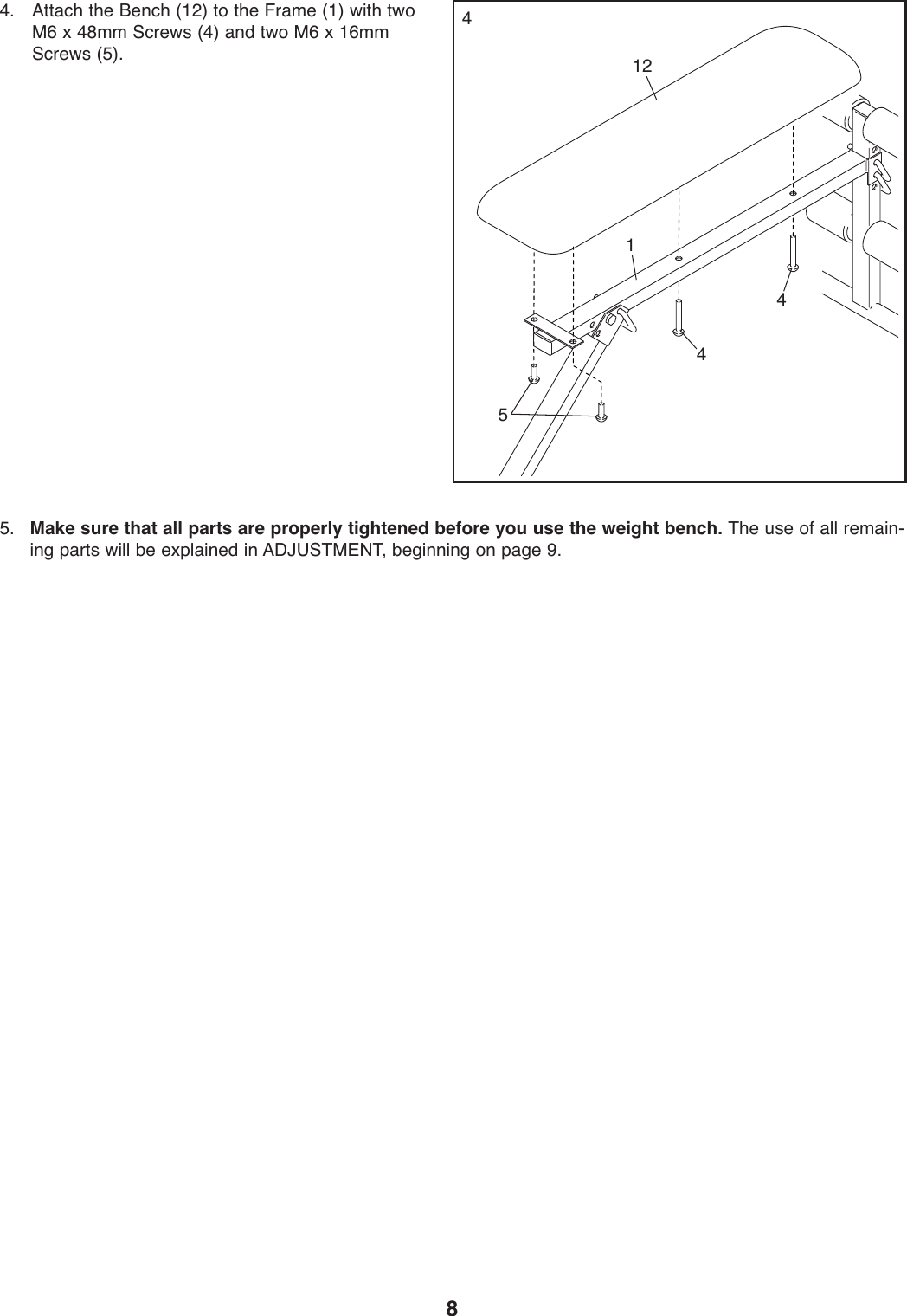 Page 8 of 12 - Weider Weider-Pro-120-Bench-Weevbe7023-Users-Manual- *WEEVBE70230-197220(UK)  Weider-pro-120-bench-weevbe7023-users-manual