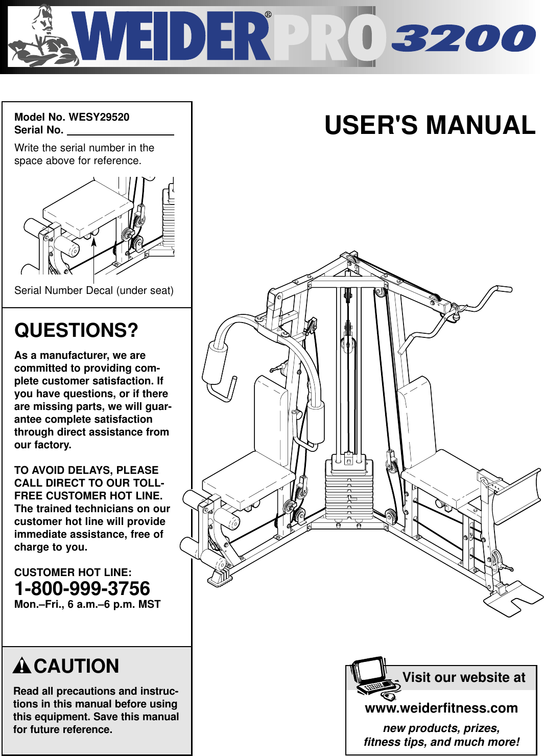 Weider Pro 3200 System Wesy2952 Users Manual