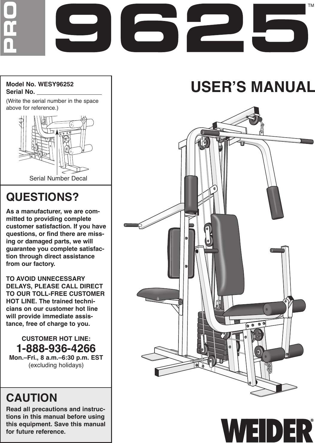 Weider Pro 9940 Exercise Manual