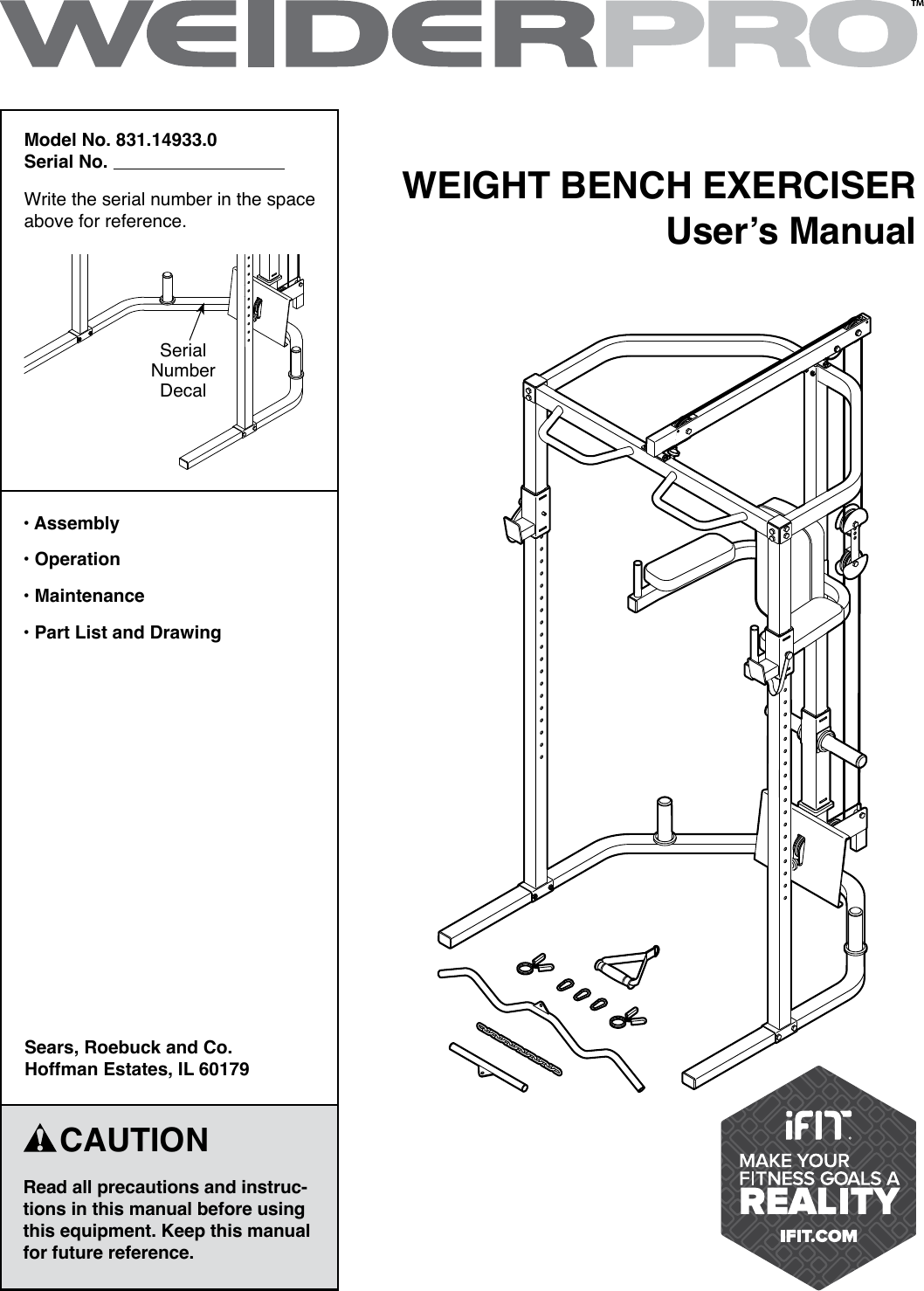 Weider Pro Olympic Cage Bench 14933 Users Manual