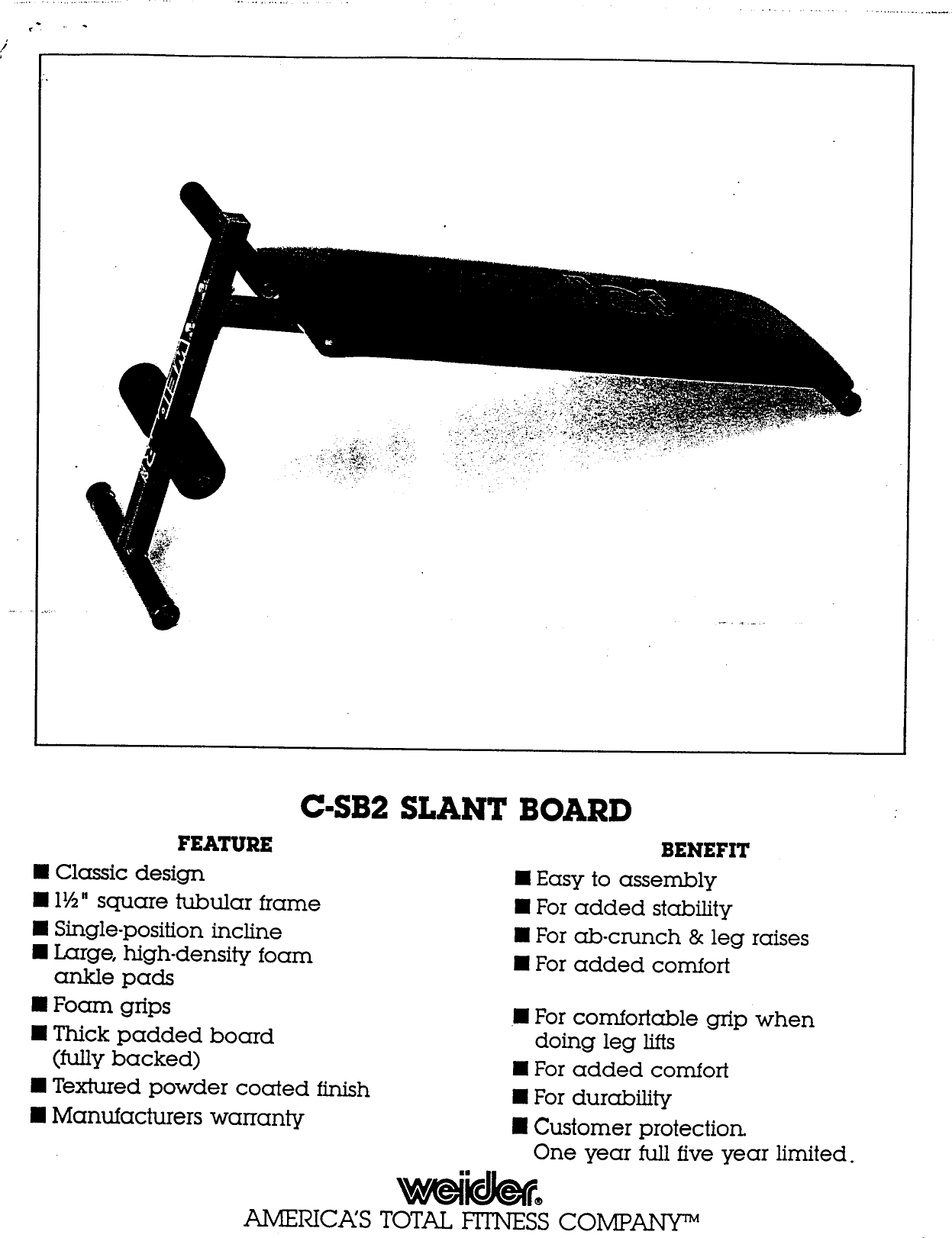 Page 1 of 2 - Weider Weider-Sb2-Slant-Board-Bench-Csb2-Users-Manual-  Weider-sb2-slant-board-bench-csb2-users-manual