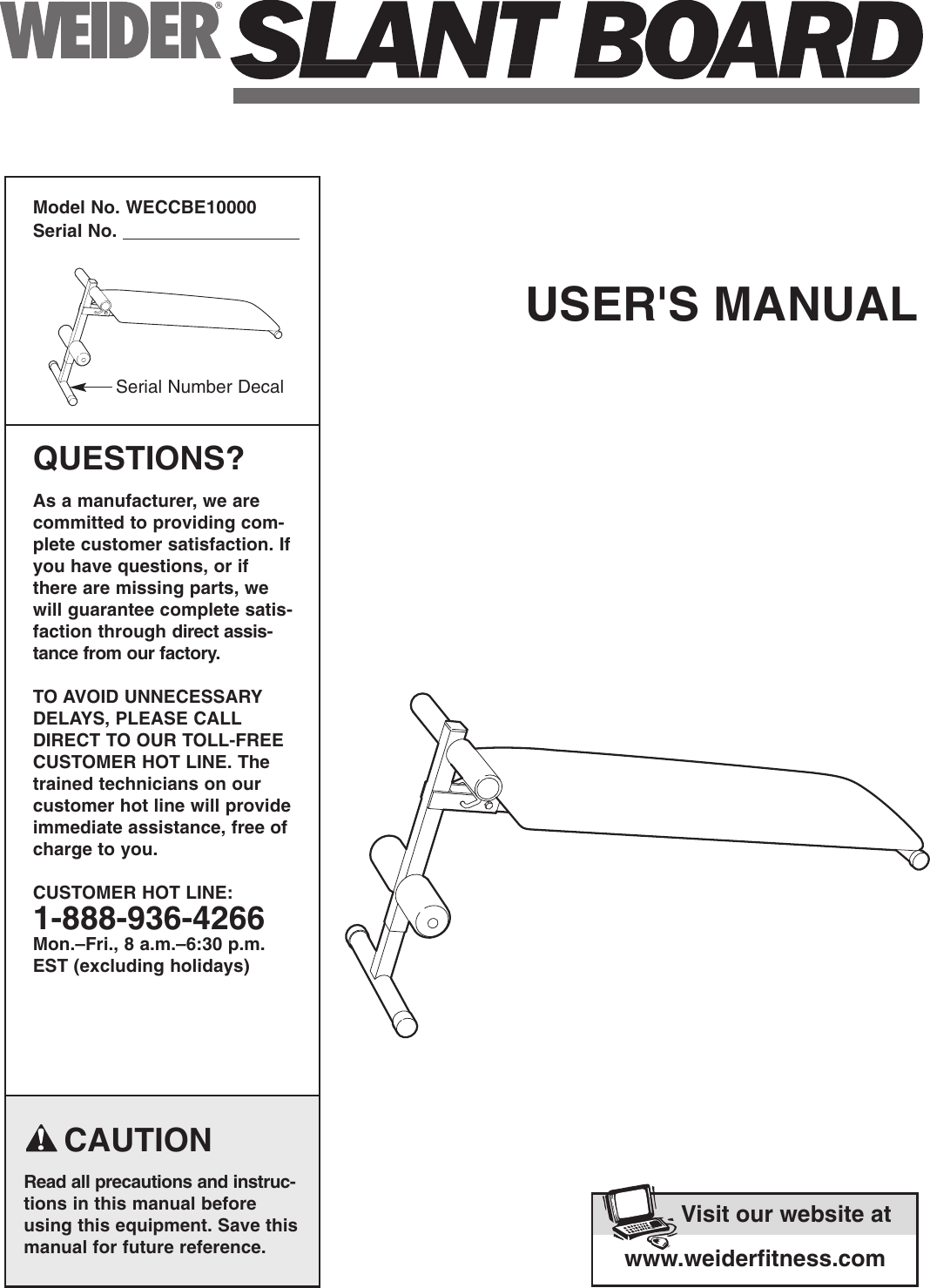 Page 1 of 12 - Weider Weider-Slant-Board-Bench-Weccbe1000-Users-Manual- *WECCBE10000-165877(CEN)  Weider-slant-board-bench-weccbe1000-users-manual